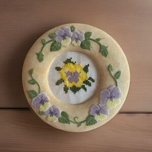 PANSY Purple Yellow Handmade Finished Framed Cross-Stitch